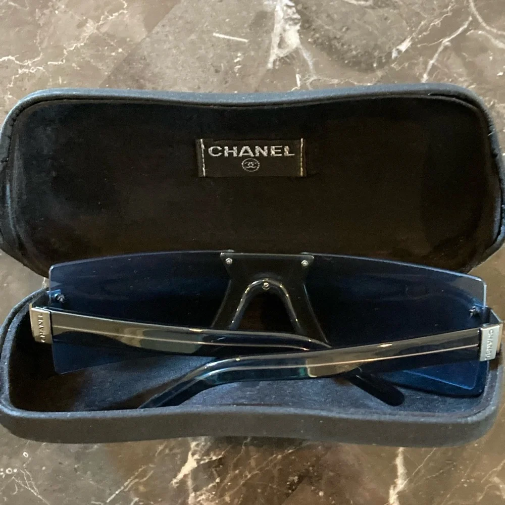 Chanel Blue Shield Sunglasses on Metal with Case - Picture 9 of 14